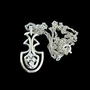 Diamond and White Gold Pendant on Chain - 14K White Gold Diamond Necklace - 14K Diamond Cluster Necklace - 16” 14K White Gold Chain image 5