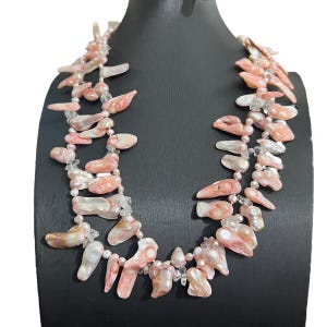 20” 2 Strand Pink Baroque Pearl Necklace - Vintage Pink Pearl Necklace - Pink Freshwater Pearl Necklace - Multistrand Pearl Necklace