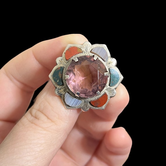 Victorian Scottish Agate Brooch. Sterling Silver … - image 2
