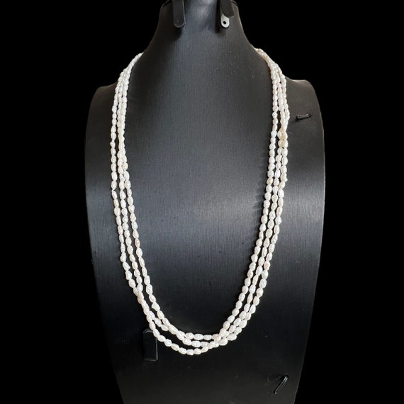 24” Rice Pearl Toursade Necklace. Bronze Tone Cla… - image 1