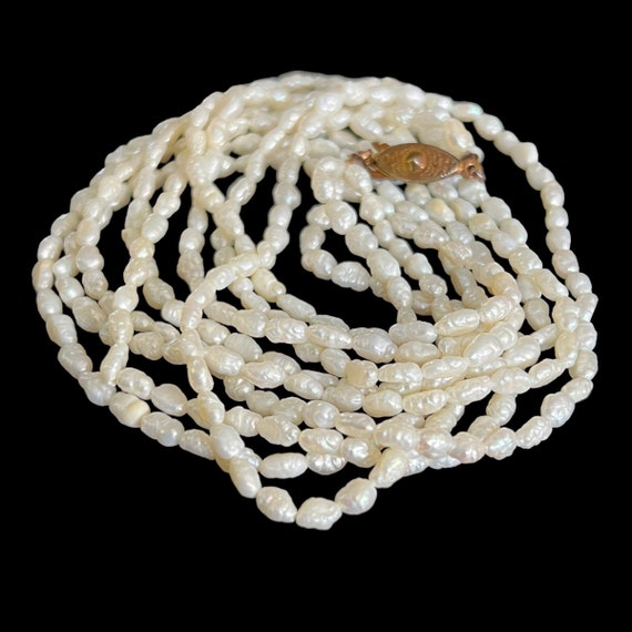 24” Rice Pearl Toursade Necklace. Bronze Tone Cla… - image 4