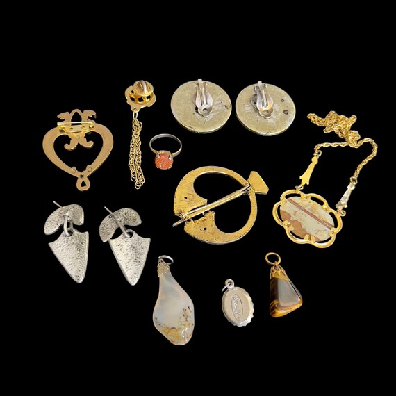Scottish Costume Jewelry Collection - Vintage Jewelry Lot - Scottish Agate Necklace - Vintage Scottish Brooch - Scottish Wedding Jewelry Set View 2