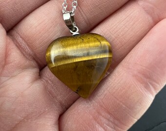 Pendentif Cœur En œil De Tigre - Collier Avec Cordon Offert - Pierre Naturelle
