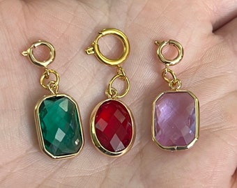 Funkelnde Kristall Anhänger mit Verschluss - Rubin Anhänger Smaragd Anhänger Amethyst Anhänger - Juwel Ton Anhänger für Armband - Kristall Uhr Anhänger