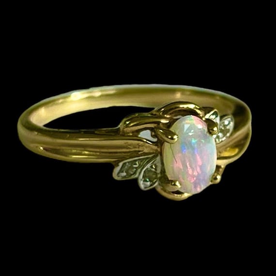 10K Opal Diamond Ring. Diamond Opal Engagement Rin