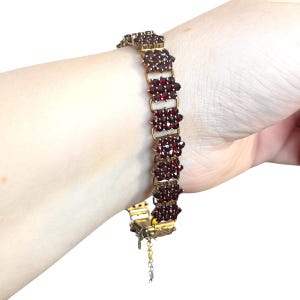 Vintage Bohemian Garnet Gilt Sterling Silver Bracelet - Czech Garnet Bracelet - Large Garnet Bracelet - Genuine Garnet Cluster Bracelet