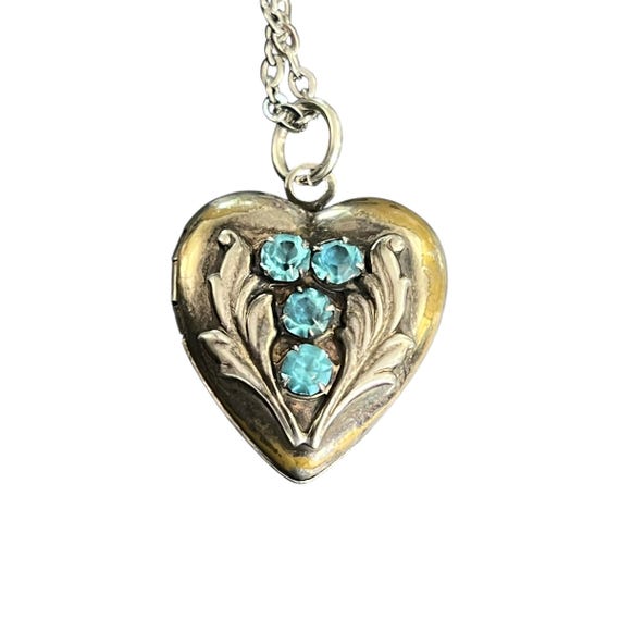 1950's Vargas Sterling Silver Heart Locket With Rhinestones