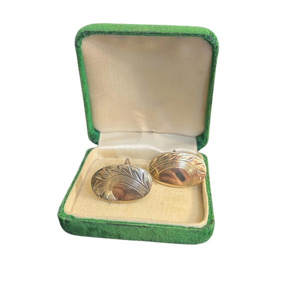 Oval Gilt Sterling Silver Cufflinks - Engraved Gold Plated Silver Cufflinks - Adjustable Cufflinks - Vintage Smibo Cufflinks Oval Cufflinks