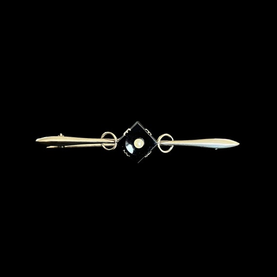 18K Art Deco Pearl Bar Brooch - Art Deco 18K Whit… - image 4