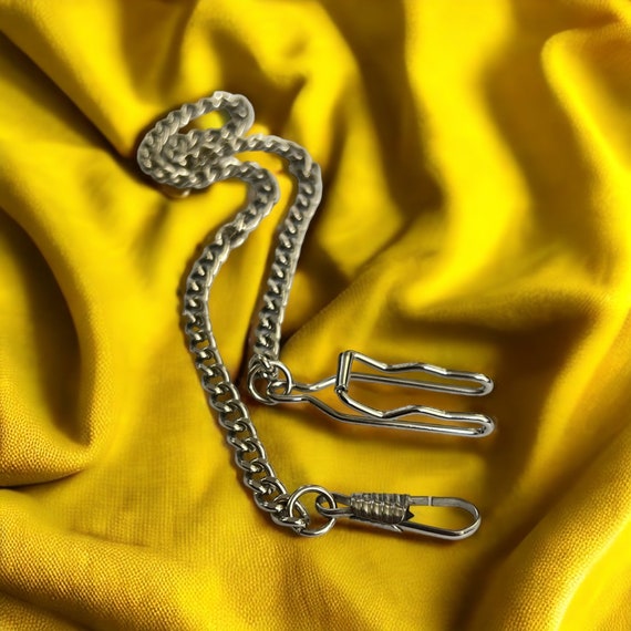 MidCentury Silver Belt Hook Pocket Watch Chain. Silv… Gem