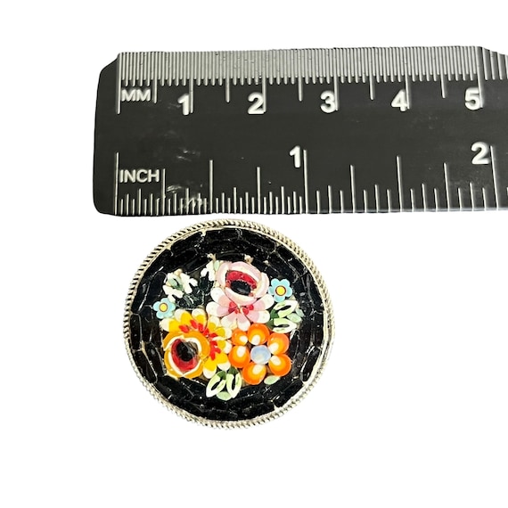 Vintage Italian Micro Mosaic Brooch- Italian Millefiori Brooch - Italian Mosaic Brooch - Round Mosaic Brooch - Black Mosaic Flower Brooch View 5