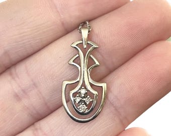 Diamant en witgouden hanger aan ketting - 14K witgouden diamanten ketting - 14K diamanten clusterketting - 16" 14K witgouden ketting