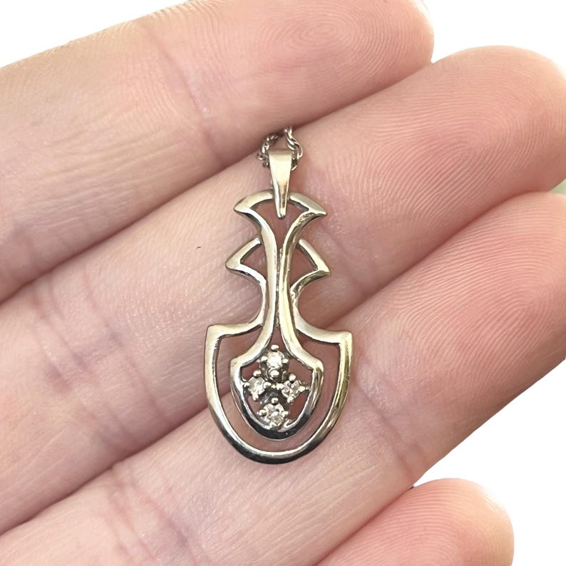 Diamond and White Gold Pendant on Chain - 14K White Gold Diamond Necklace - 14K Diamond Cluster Necklace - 16” 14K White Gold Chain image 1