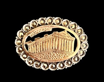 Antique Rose Gold Parthenon Brooch / Antique 900 Silver Parthenon Brooch / Rose Gold Fronted 900 Silver Parthenon Brooch with Marcasites