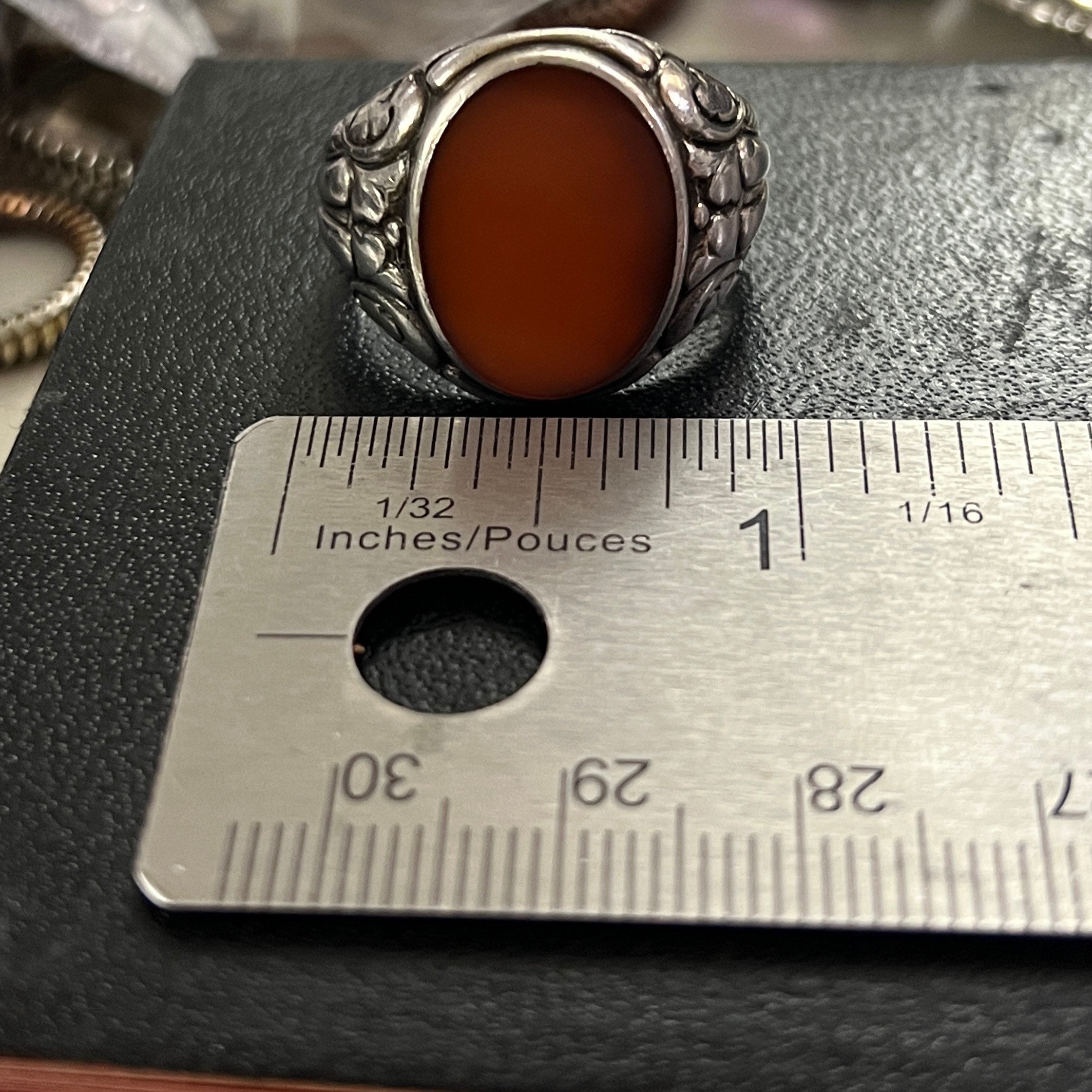 Art Nouveau Carnelian Silver Signet Ring - Antique 835