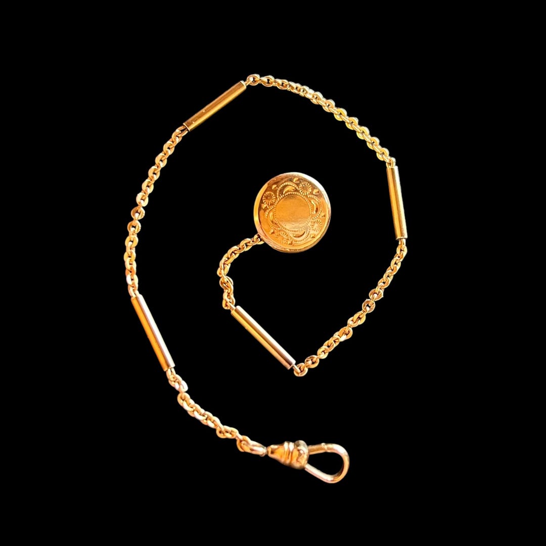 9” Victorian Gold Filled Button Watch Chain - Antique Button Watch ...