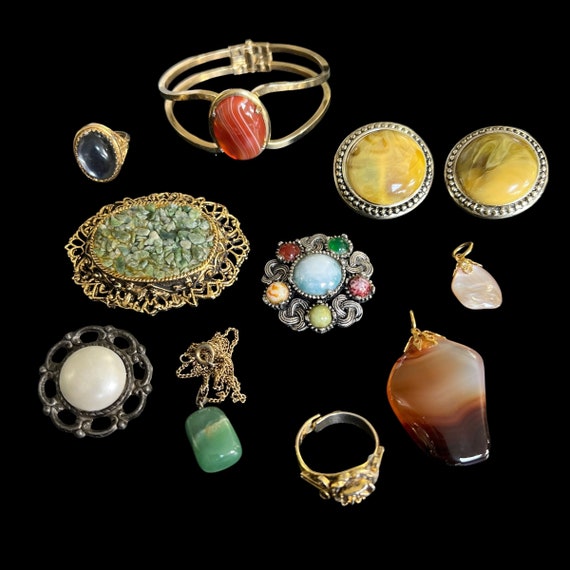 Scottish Jewelry Collection - Scottish Agate Necklace - Scottish Cairngorm Brooch - Scottish Wedding Jewelry Set - Scottish Jewelry Lot