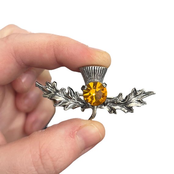 Vintage Scottish Thistle Brooch - Citrine Glass Thistle Brooch - Scottish Wedding Brooch - Scottish Heritage - Scottish Cairngorm Brooch