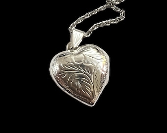 PAJ Engraved Sterling Silver Heart Locket on Sterling Silver Chain. C. 1960’s. Vintage Heart Locket. Vintage PAJ 925 Silver Heart Locket.