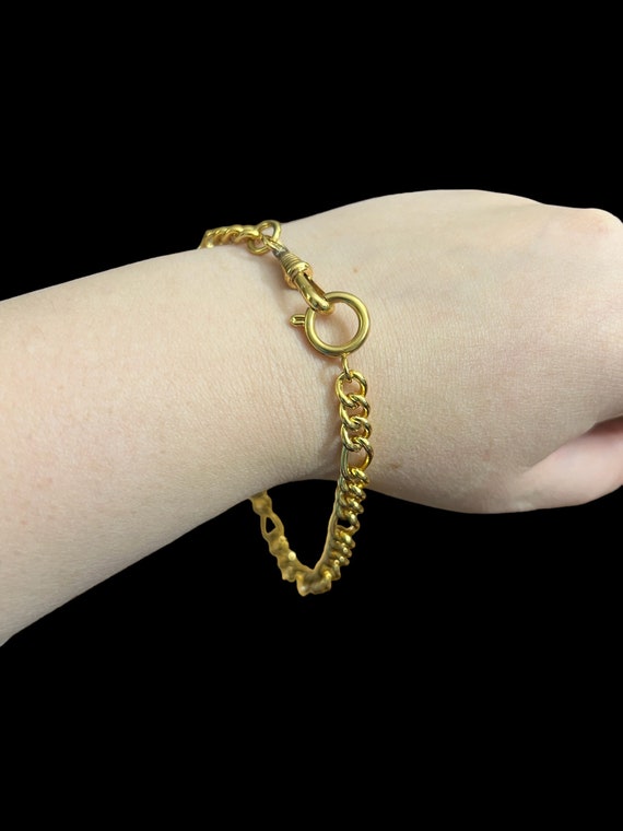 Antique Gold Metal Pocket Watch Chain Charm Brace… - image 1