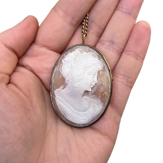 800 Silver Cameo Pendant Brooch - Large Cameo Neck