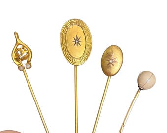 Antique Stick Pin Collection - Antique Stick Pin Lot - Gold Filled Stick Pins - Victorian Starburst Stick Pins - Victorian Wishbone Pin