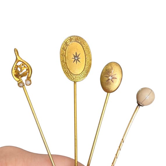 Antique Stick Pin Collection - Antique Stick Pin Lot - Gold Filled Stick Pins - Victorian Starburst Stick Pins - Victorian Wishbone Pin