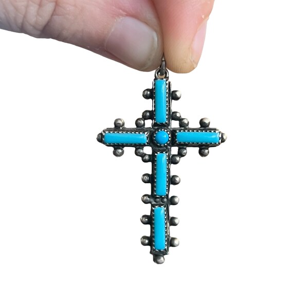 Native American Turquoise Cross Pendant. Bell Tra… - image 2