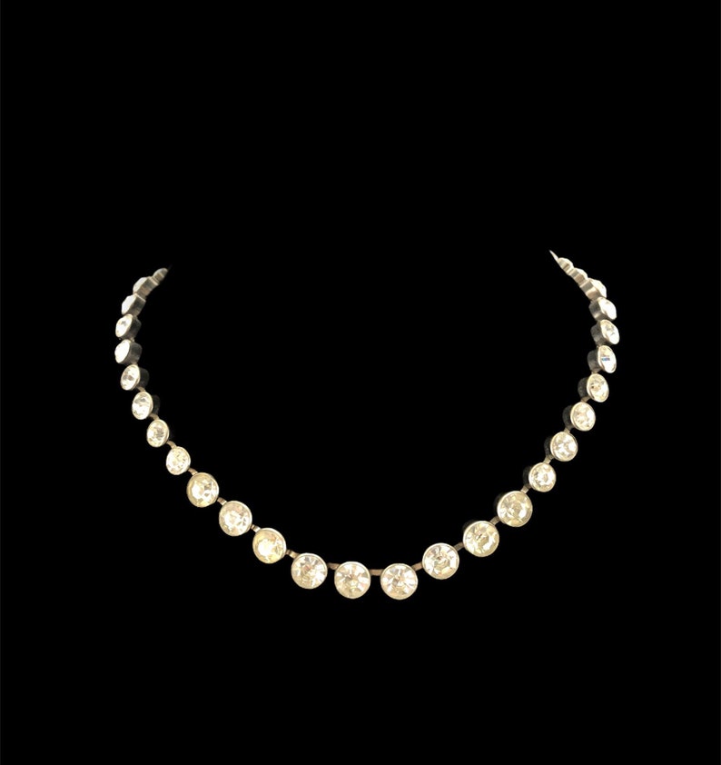 classic royal glam stunning choker bright. Sparkly regal Sparkling Vintage Glass Rhinestone Silver Tone Metal Necklace glamorous