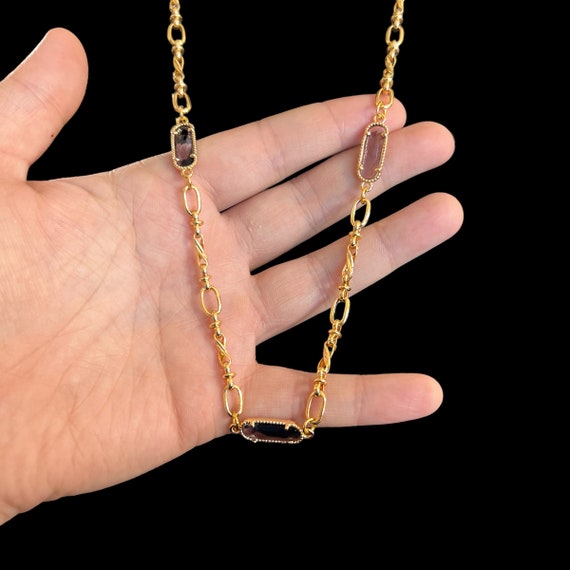 31” 18K Gold Plated Amethyst Glass Muff Chain. Ar… - image 4