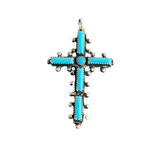 Native American Turquoise Cross Pendant. Bell Tra… - image 7
