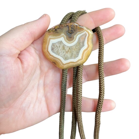 Vintage Agate Geode Bolo Tie - Brown Agate Bola Tie - Stone Bolo Tie - Cowboy Bolo Tie - Cut Agate Western Bola Tie - Vintage Mens Bola Tie