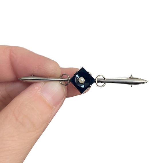 18K Art Deco Pearl Bar Brooch - Art Deco 18K Whit… - image 1