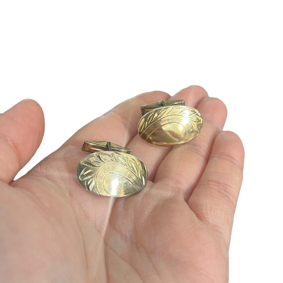 Oval Gilt Sterling Silver Cufflinks - Engraved Gold Plated Silver Cufflinks - Adjustable Cufflinks - Vintage Smibo Cufflinks Oval Cufflinks View 4