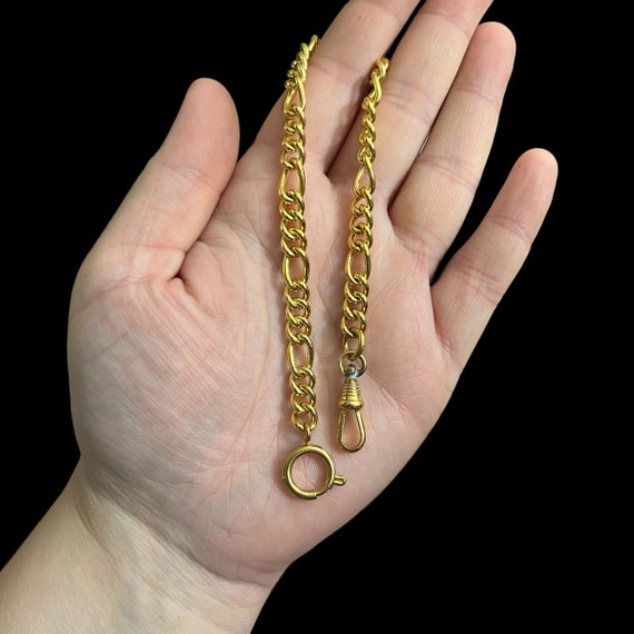 Antique Gold Metal Pocket Watch Chain Charm Brace… - image 2