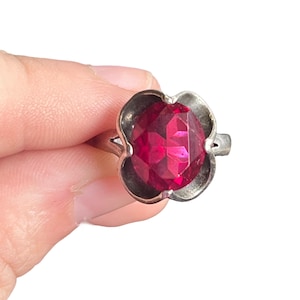C. 1960’s Vintage Mexican Ruby Sterling Silver Ring - Sterling Silver Ruby Statement Ring - Large Mexican Silver Ring with Red Gem