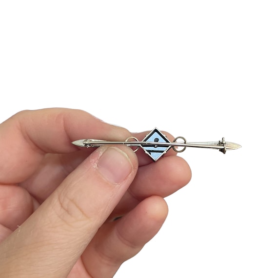 18K Art Deco Pearl Bar Brooch - Art Deco 18K Whit… - image 2