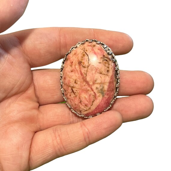 Native American Rhodochrosite Pendant / Brooch - American Indian Sterling Silver Rhodochrosite Conversion Brooch - Vintage Native Brooch