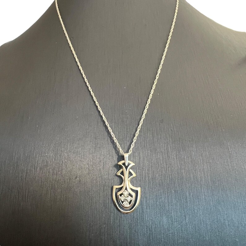 Diamond and White Gold Pendant on Chain - 14K White Gold Diamond Necklace - 14K Diamond Cluster Necklace - 16” 14K White Gold Chain image 2