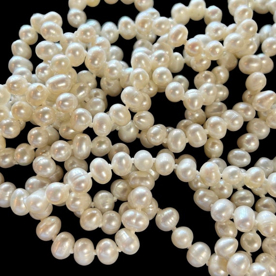 64” Long White Pearl Necklace. Extra Long Pearl N… - image 5