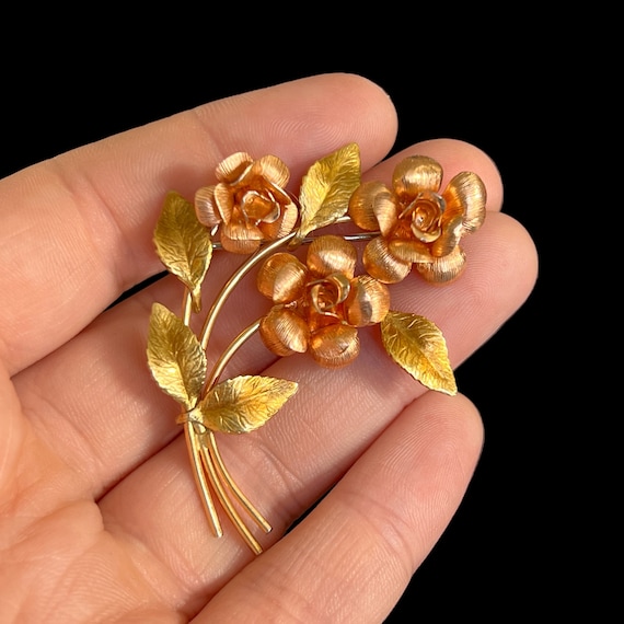 Krementz Rose Gold Flower Brooch. Vintage Krement… - image 1