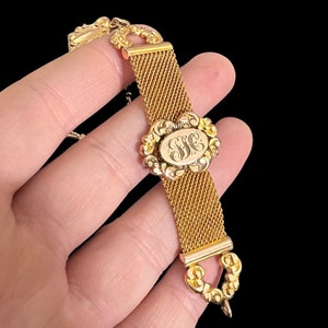 Long Victorian Mesh Watch Fob with Lanyard Clasp. Antique Watch Fob. Gold Filled Victorian Watch Fob. “TH” Monogrammed Gold Watch Fob.