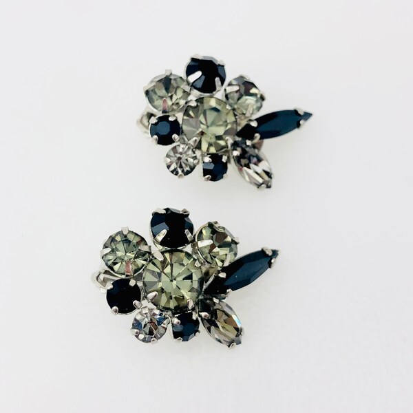 Vintage Sherman Blue Rhinestone Earrings