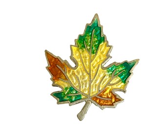Enamel Maple Leaf Brooch Sterling Silver 925. Sterling Silver Canadian Maple Leaf Brooch. Vintage Fall Colored Enamel Maple Leaf Brooch.