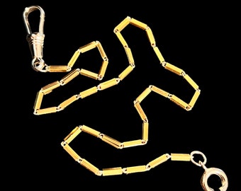 13.75” Art Deco Pocket Watch Chain - Watch Chain Necklace - Bolt Ring Watch Chain - 1920’s Watch Chain - Multi-toned Gold Bar Watch Chain