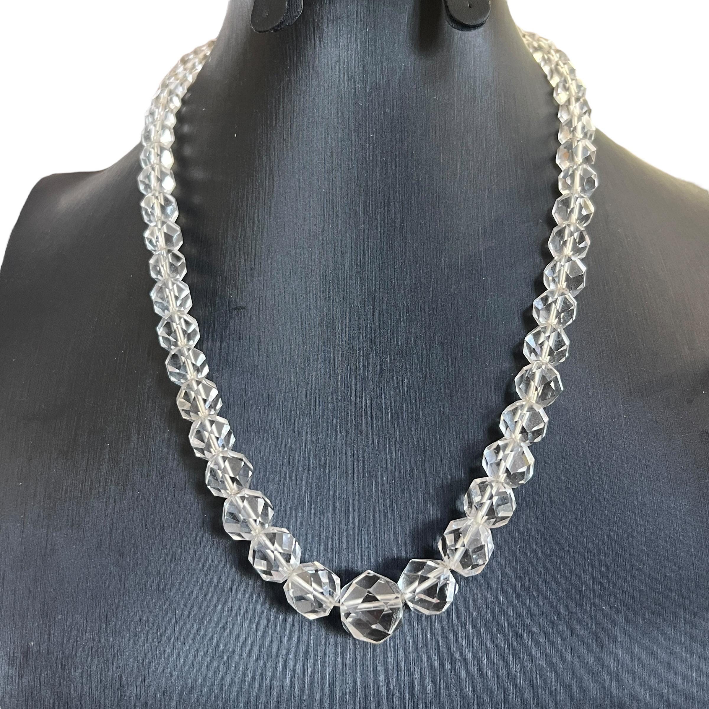 アクセサリー Vintage stone silver necklace 16” Victorian Rock Crystal Beaded Necklace With Sterling