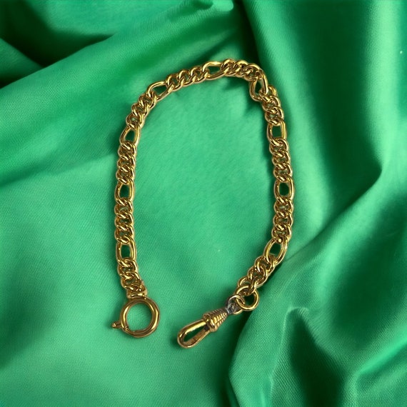 Antique Gold Metal Pocket Watch Chain Charm Brace… - image 3