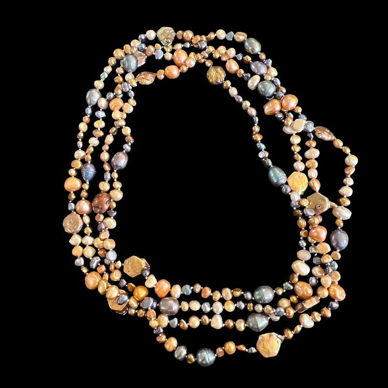 Multicolored Freshwater Pearl Necklace Bronze Pearls Gray Pearls Long Pearl Necklace