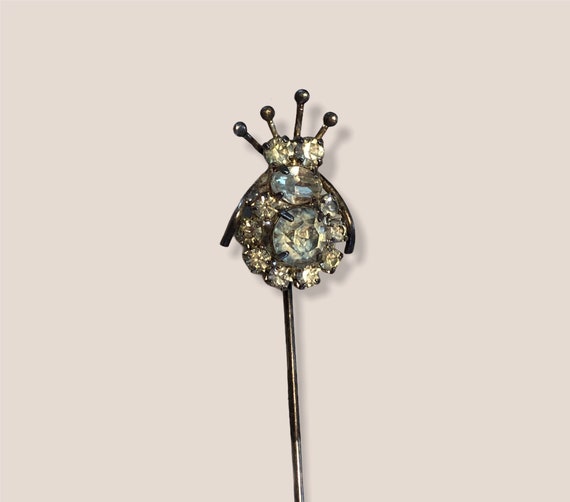 Cute Fly Insect Rhinestone Stick Pin. Silver Meta… - image 2