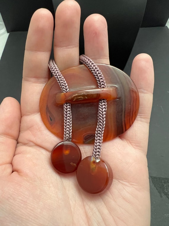 Rare Carnelian Carved Bola Bolo Tie. Purple Brown… - image 6